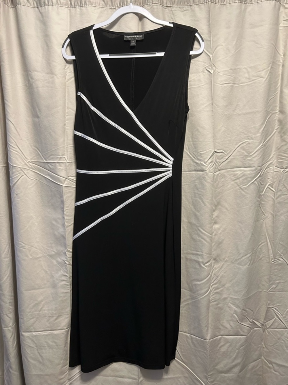 Beautiful size 14 connected apparel Black Midi Dress with White Radiant Trim